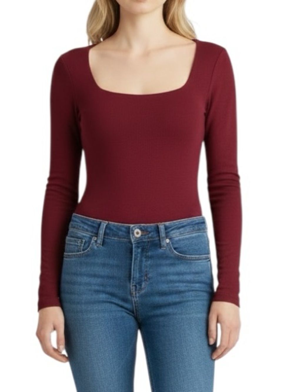 Kit & Ace square neck long sleeve burgundy bodysuit excellent condition